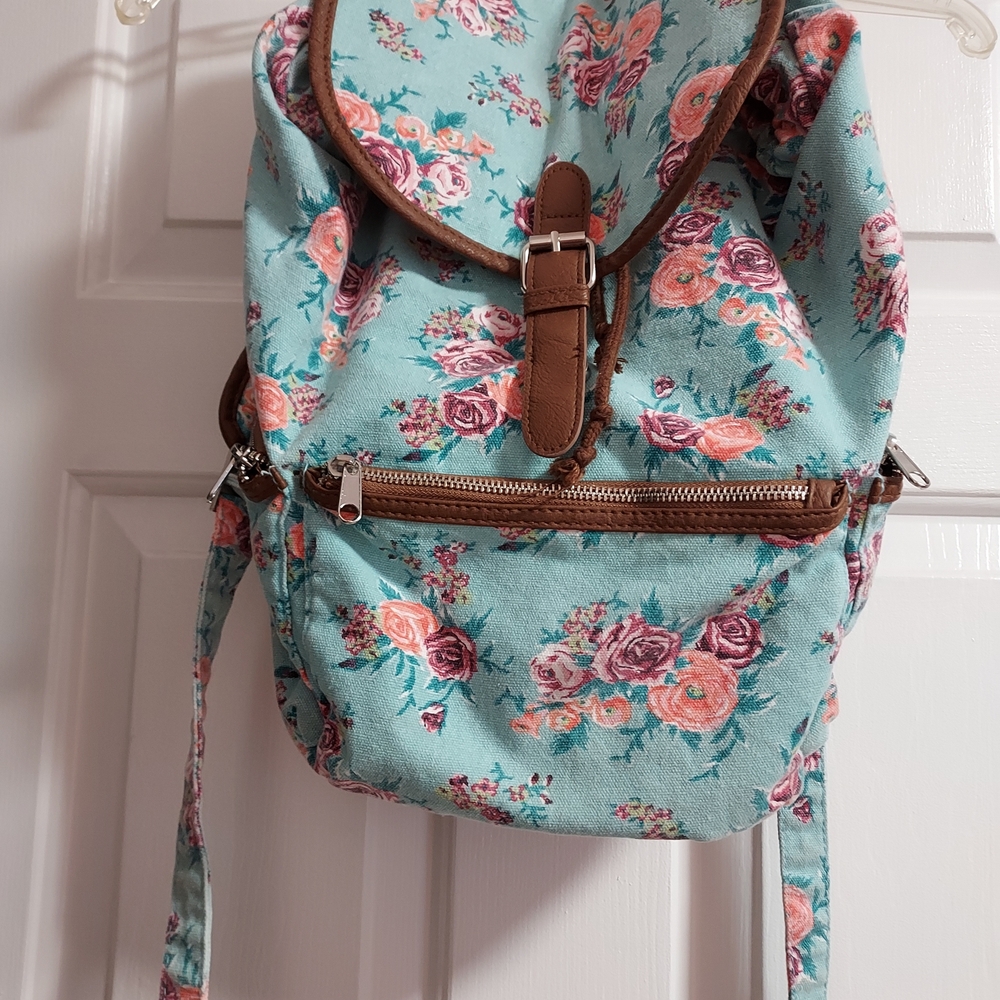 Mudd Floral Backpack with Brown Trim